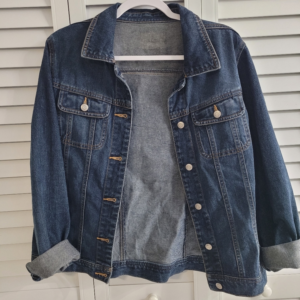 Custom Sequence Denim Jacket With Hamsa Hand W/ E… - image 2